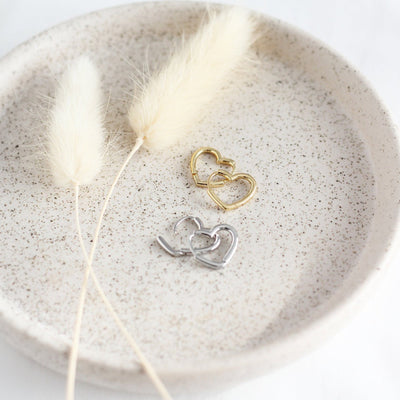 Silver Heart Shaped Hoops | Birch Jewellery | boogie + birdie