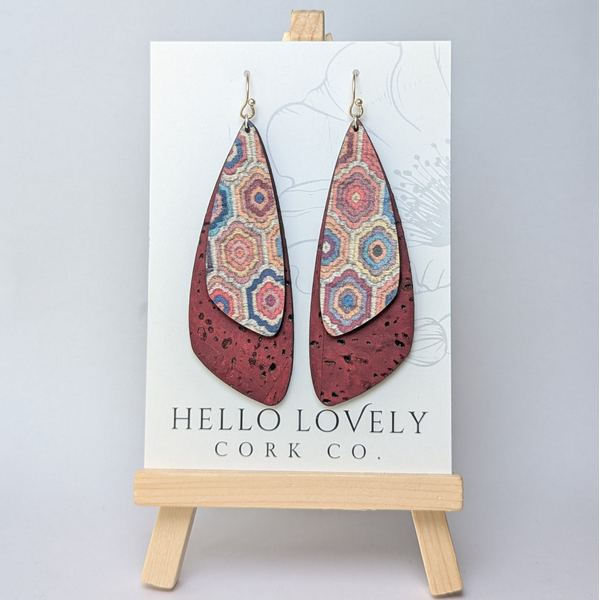 Embroidered Hexagon & Red Wine Dragonfly Earrings | Hello Lovely | boogie + birdie
