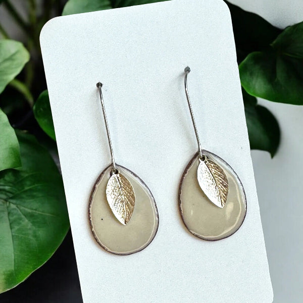 Ivory Leaf Enamel Teardrop Earrings  | Aflame Creations | boogie + birdie
