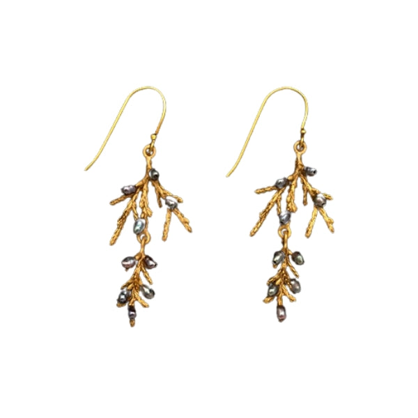 Bronze Juniper with Mini Pearls Drop Earrings | Michael Michaud | boogie + birdie
