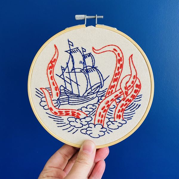 Kraken & Ship DIY Embroidery Kit | Hook, Line & Tinker | boogie + birdie