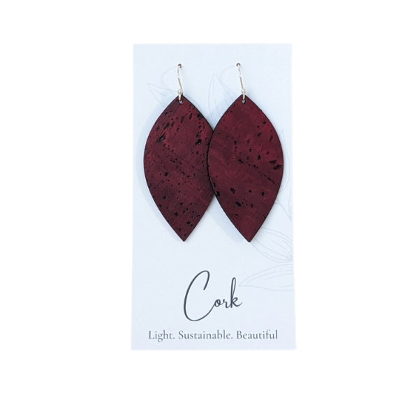 Deep Wine Leaf Cork Earrings | Plum Tree | boogie + birdie