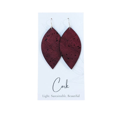 Deep Wine Leaf Cork Earrings | Plum Tree | boogie + birdie