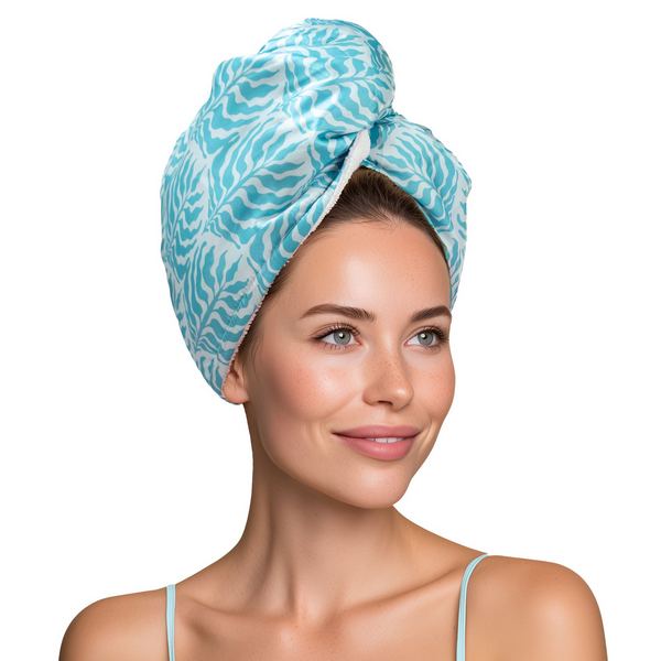 Turquoise Leaves Satin Hair Towel | Lemon Lavender | boogie + birdie