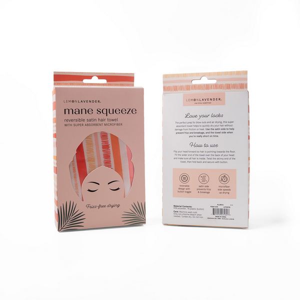 Coral Stripes Satin Hair Towel | Lemon Lavender | boogie + birdie