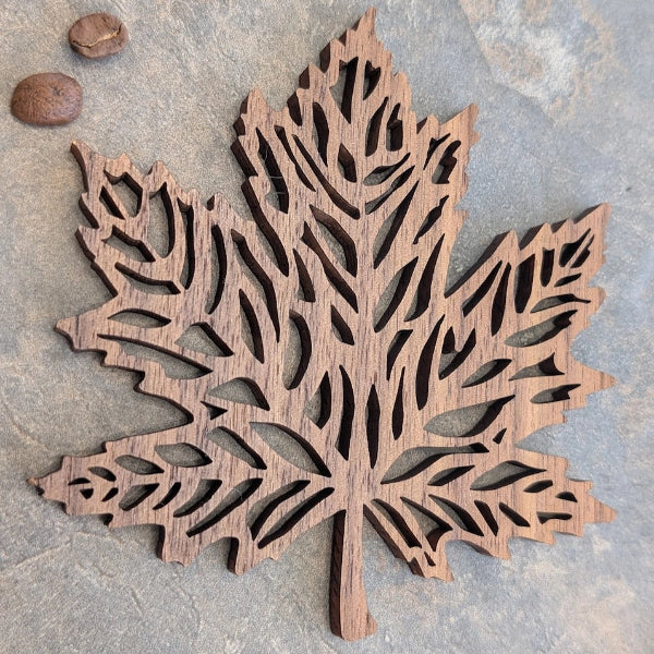 Walnut Wood Handmade Maple Leaf Coaster Set | Foxwood Gifts | boogie + birdie