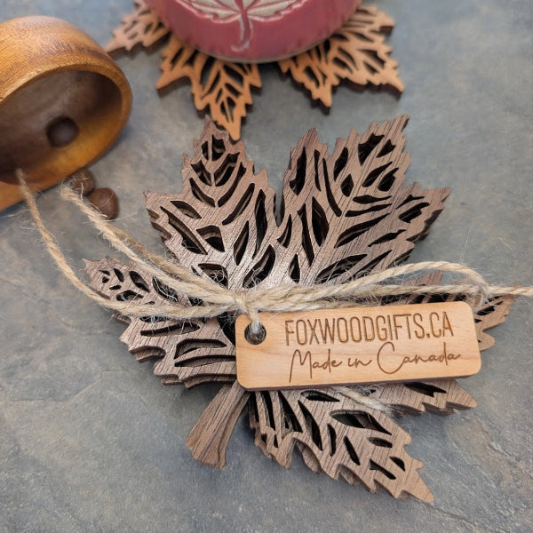 Walnut Wood Handmade Maple Leaf Coaster Set | Foxwood Gifts | boogie + birdie