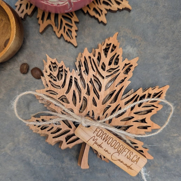 Cherry Wood Handmade Maple Leaf Coaster Set | Foxwood Gifts | boogie + birdie