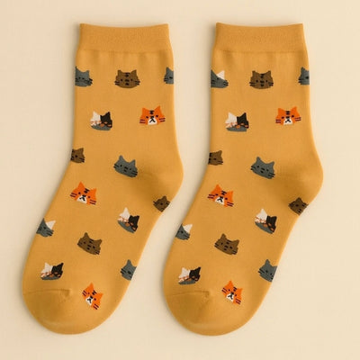Apricot + Moss Mew Cat Pattern Crew Socks | Pack of 2 | Pika & Bear | boogie + birdie