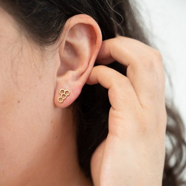 Gold Mini Honeycomb Stud Earrings | Birch Jewellery | boogie + birdie