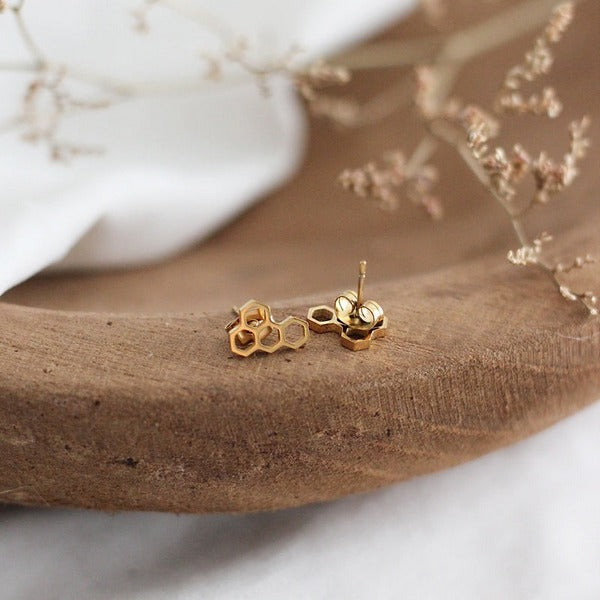 Gold Mini Honeycomb Stud Earrings | Birch Jewellery | boogie + birdie