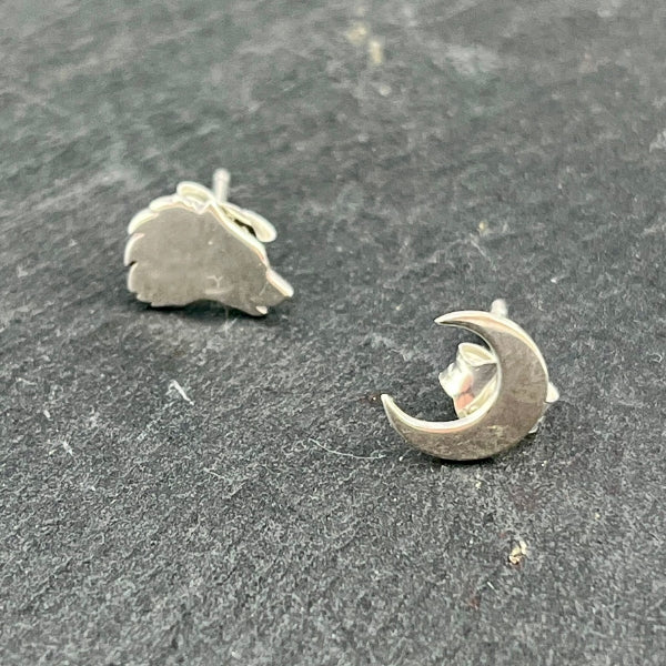 Silver Moon + Wolf  Stud Earrings Set | Argent Whimsy | boogie + birdie