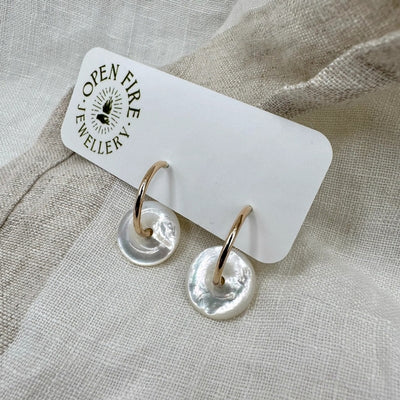 Gold Mother of Pearl Hoop Earrings | Open Fire | boogie + birdie