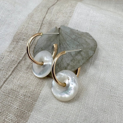 Gold Mother of Pearl Hoop Earrings | Open Fire | boogie + birdie