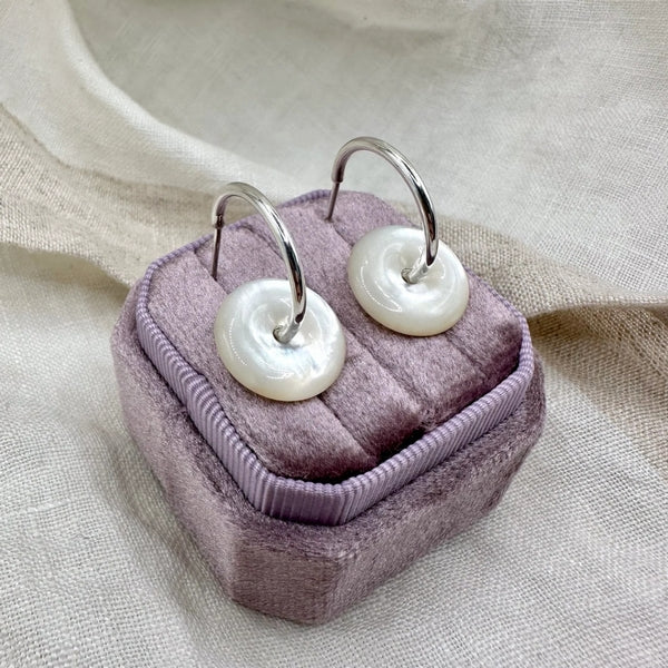 Silver Mother of Pearl Hoop Earrings | Open Fire | boogie + birdie