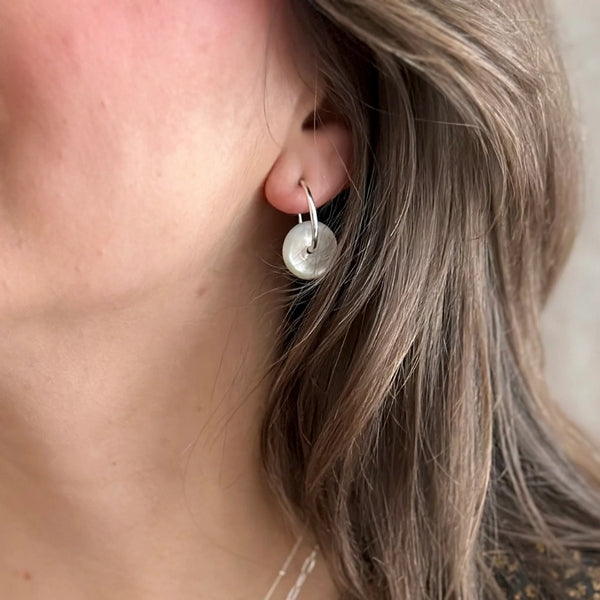 Silver Mother of Pearl Hoop Earrings | Open Fire | boogie + birdie