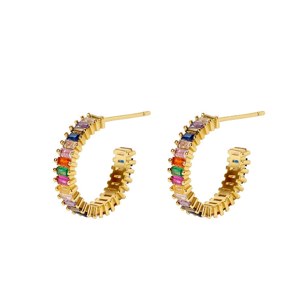 Gold Multi-Colour Rainbow Stone Hoop Earrings | BAMBU Jewellery | boogie + birdie