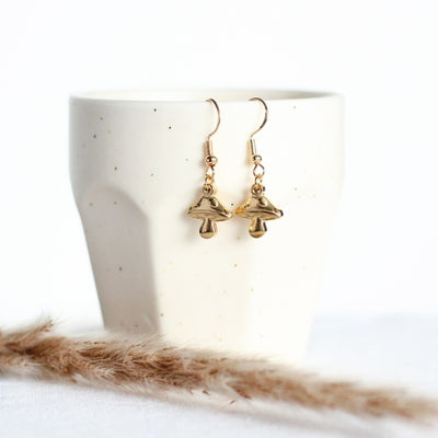 Gold Mushroom Drop Earrings | Birch Jewellery | boogie + birdie