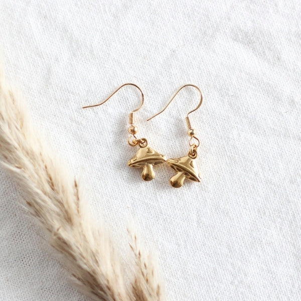 Gold Mushroom Drop Earrings | Birch Jewellery | boogie + birdie