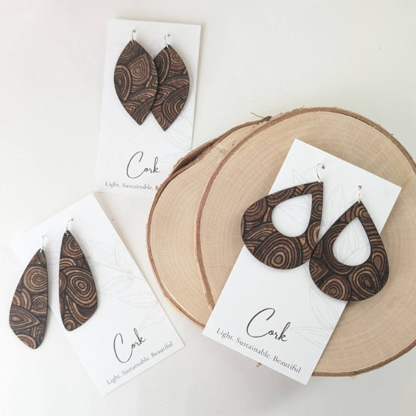 Natural with Wood Grain Leaf Cork Earrings  | Plum Tree | boogie + birdie 