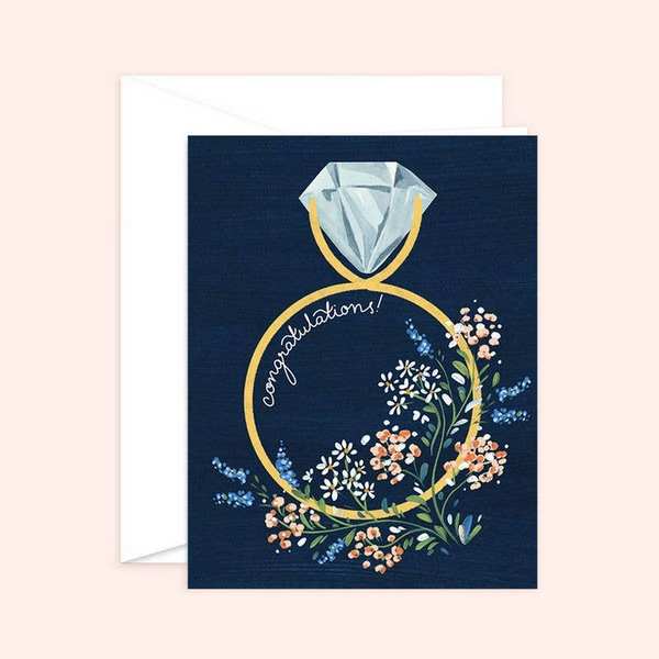 Navy Floral Ring Engagement Card | Almeida Illustrations | boogie + birdie