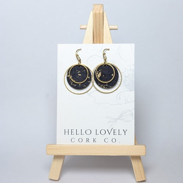 Navy Gold Brass Circle Cork Earrings | Hello Lovely | boogie + birdie


