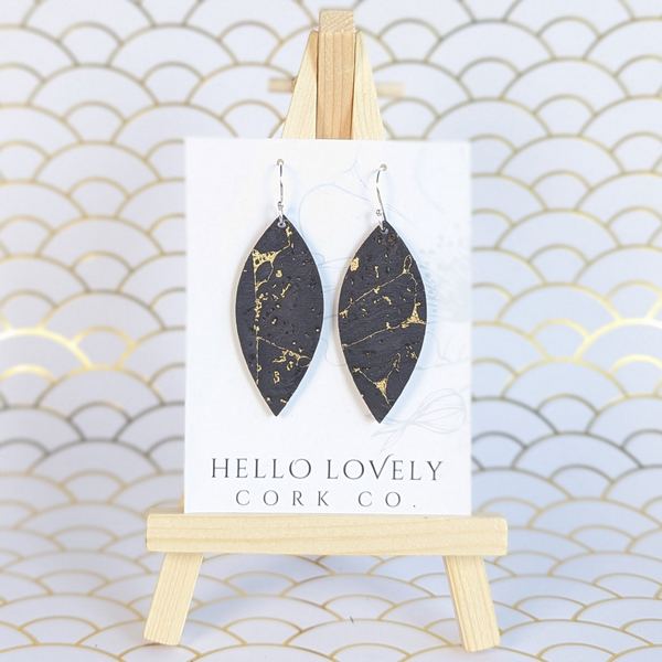 Navy Gold Small Leaf Earrings | Hello Lovely | boogie + birdie
