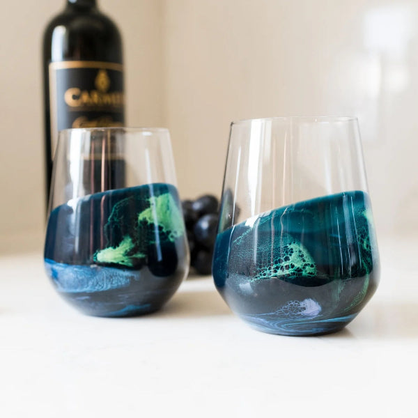 Northern Lights Stemless Wine Glasses | Set of 2 | Lynn & Liana | boogie + birdie