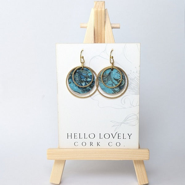 Olive & Teal Brass Circle Cork Earrings | Hello Lovely | boogie + birdie
