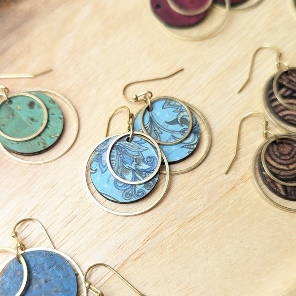 Olive & Teal Brass Circle Cork Earrings | Hello Lovely | boogie + birdie
