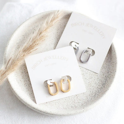 Silver Oval Huggie Hoop Earrings | Birch Jewellery | boogie + birdie
