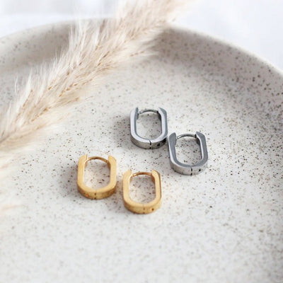 Silver Oval Huggie Hoop Earrings | Birch Jewellery | boogie + birdie