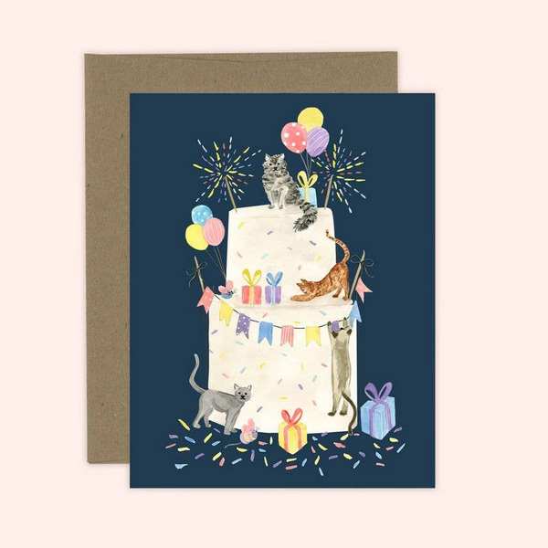 Party Cat Cake Birthday Card  | Almeida Illustrations | boogie + birdie