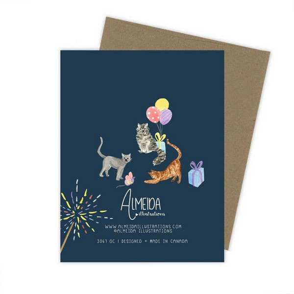 Party Cat Cake Birthday Card  | Almeida Illustrations | boogie + birdie