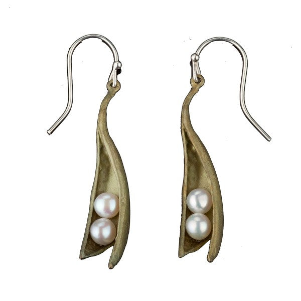 Bronze Pea Pod with Pearl Drop Earrings