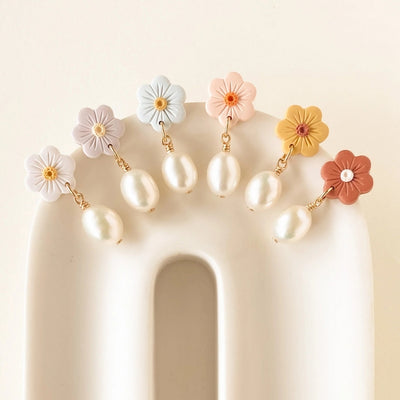 Sky Pearl Daisies Gold Drop Earrings | Wildberry Studio | boogie + birdie
