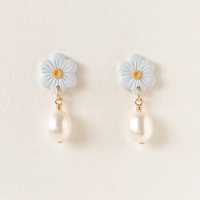 Sky Pearl Daisies Gold Drop Earrings | Wildberry Studio | boogie + birdie