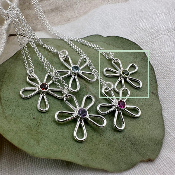 Silver Garden Peridot Birthstone Necklace | Open Fire | boogie + birdie