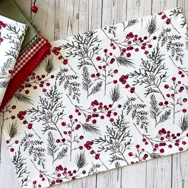 Pine & Berry Cotton Placemats | Set of 4 | Mahogany | boogie + birdie

