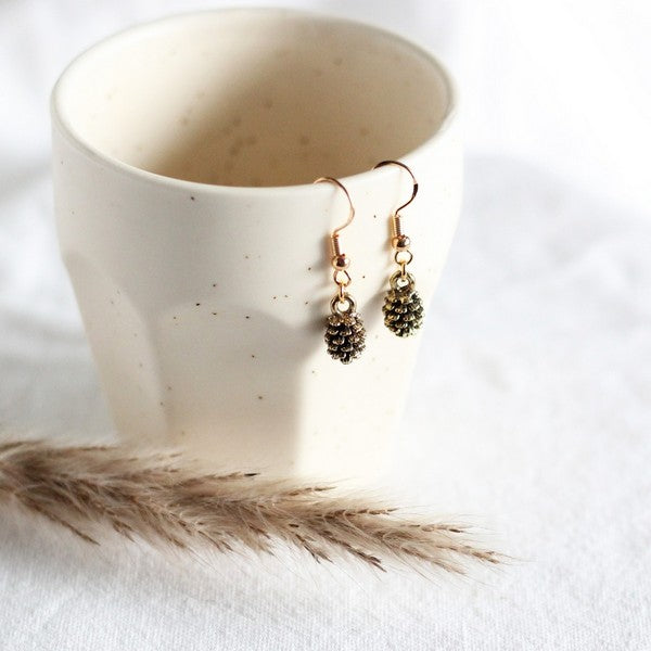 Gold Pinecone Drop Earrings | Birch Jewellery | boogie + birdie