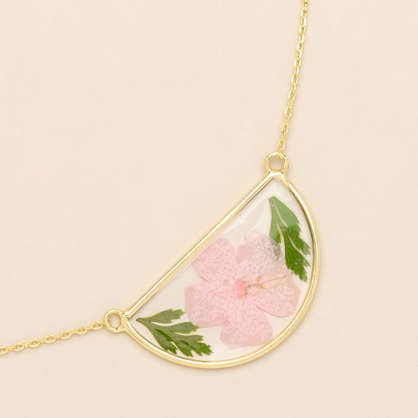Pink Cherry Blossom Pressed Flower Gold Necklace | Scout | boogie + birdie