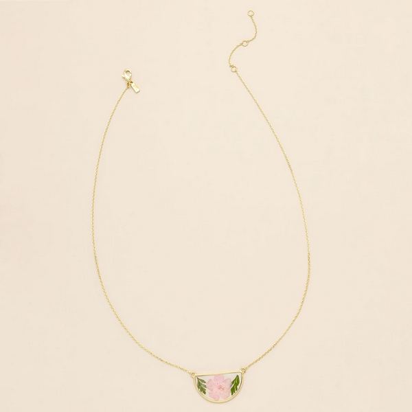Pink Cherry Blossom Pressed Flower Gold Necklace | Scout | boogie + birdie