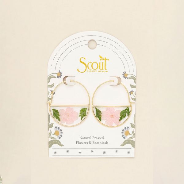 Pink Cherry Pressed Flower Gold Hoop Earrings | Scout | boogie + birdie