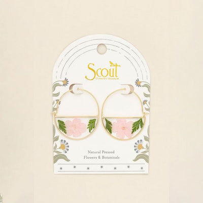 Pink Cherry Pressed Flower Gold Hoop Earrings | Scout | boogie + birdie