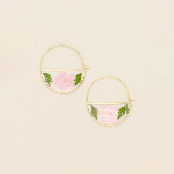 Pink Cherry Pressed Flower Gold Hoop Earrings | Scout | boogie + birdie