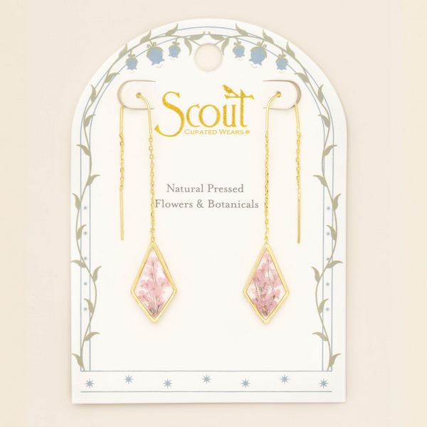 Pink Lace Pressed Flower Gold Threader Earrings | Scout | boogie + birdie