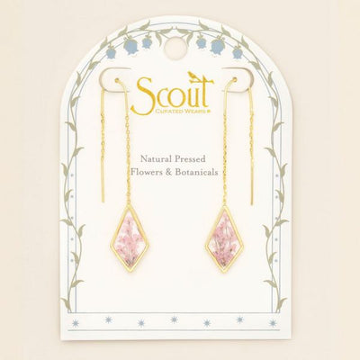 Pink Lace Pressed Flower Gold Threader Earrings | Scout | boogie + birdie