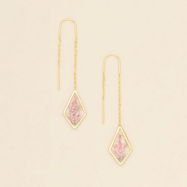 Pink Lace Pressed Flower Gold Threader Earrings | Scout | boogie + birdie