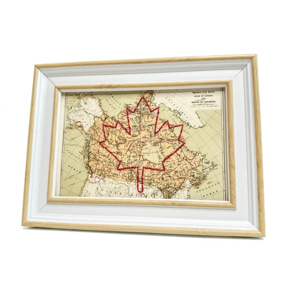 Embroidered Maple Canada Map - White Frame | Sadie & June | boogie + birdie