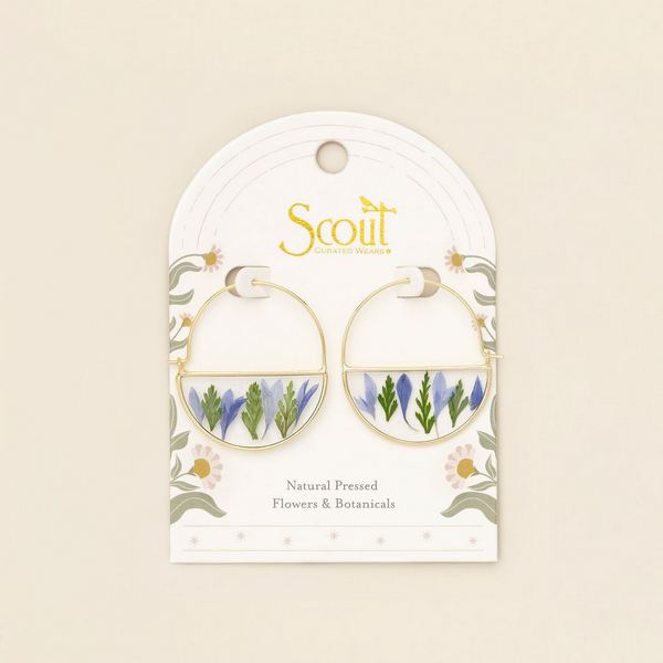 Purple Cornflower Pressed Flower Gold Hoop Earrings | Scout | boogie + birdie